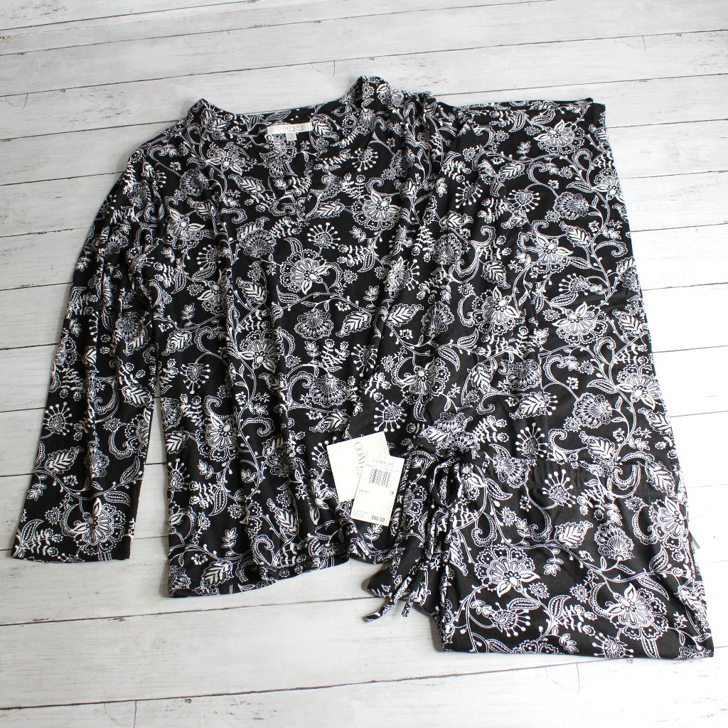 Ellen Tracy Women's Pajama Set Plus Size 1x Black White Floral Lounge